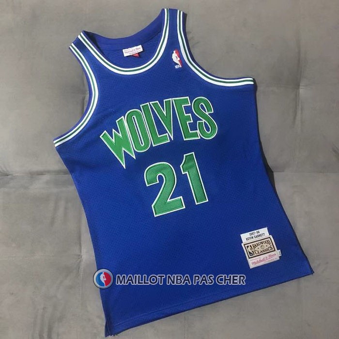 Maillot Minnesota Timberwolves Kevin Garnett NO 21 Hardwood Classics Throwback Bleu
